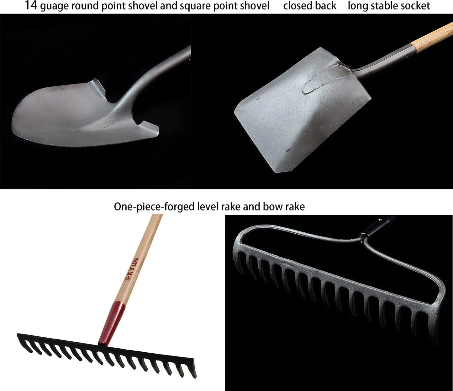 14-Gauge Garden Tools Shovels Spades Heavy Duty Shovel Rake Hoe Set