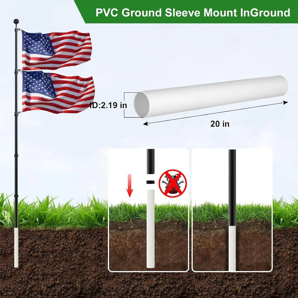 25 FT Heavy Duty Telescopic Flagpole Kit 3x5 American Flag