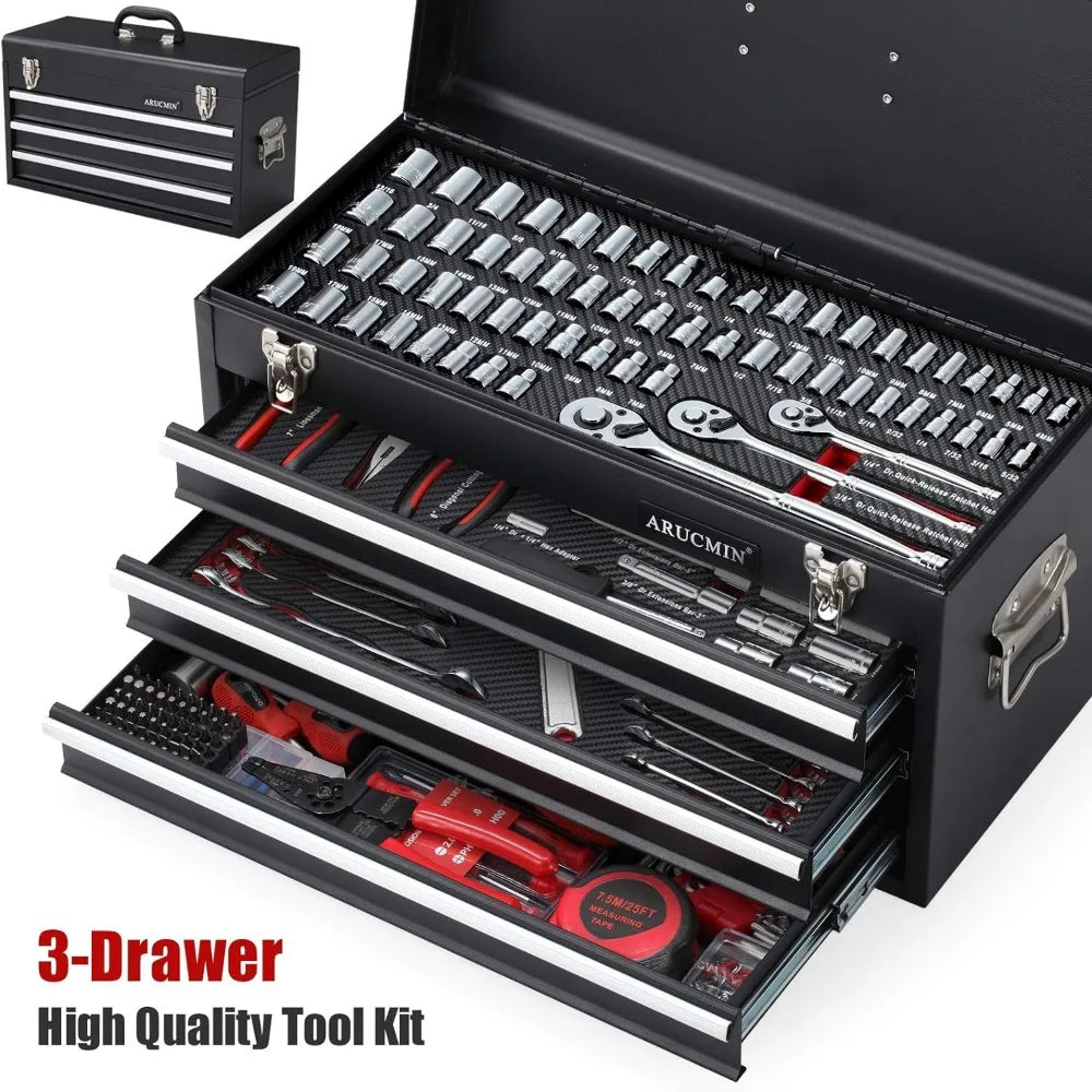 438-Piece Mechanics Tool Set with 3-Drawer Heavy Duty Metal Box