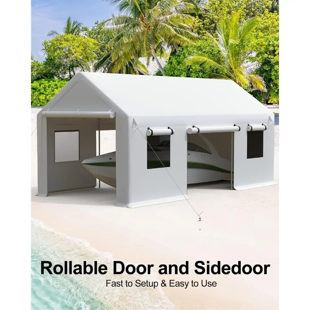 2 Side Doors Car Portable Garage Carport 10'x20' Heavy Duty Portable Garage 1.0 Mm Steel Poles & 180 G PE Waterproof Canopy Home