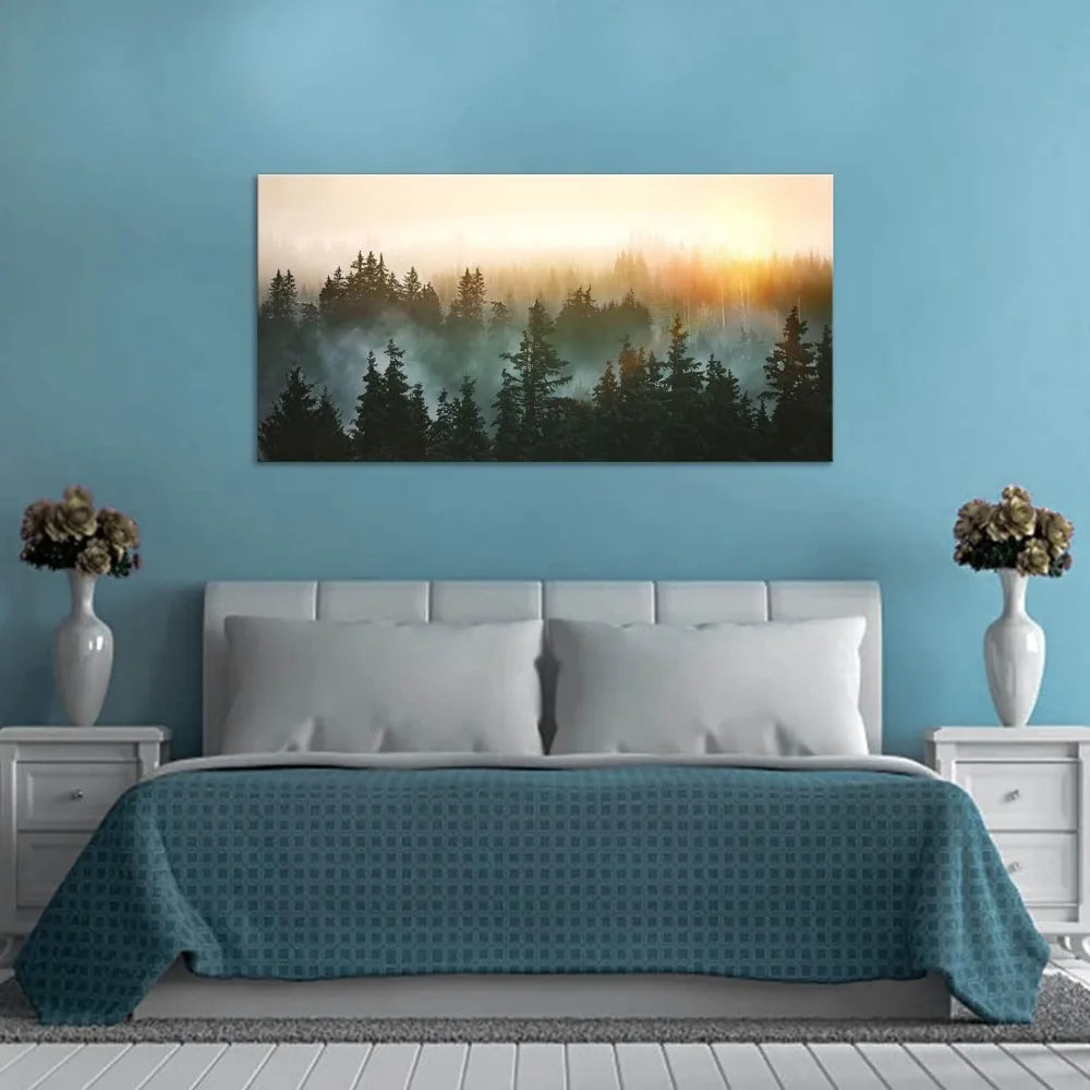 Large Wall Art for Bedroom Living Room Forest Bathed in Sunlight Canvas Print