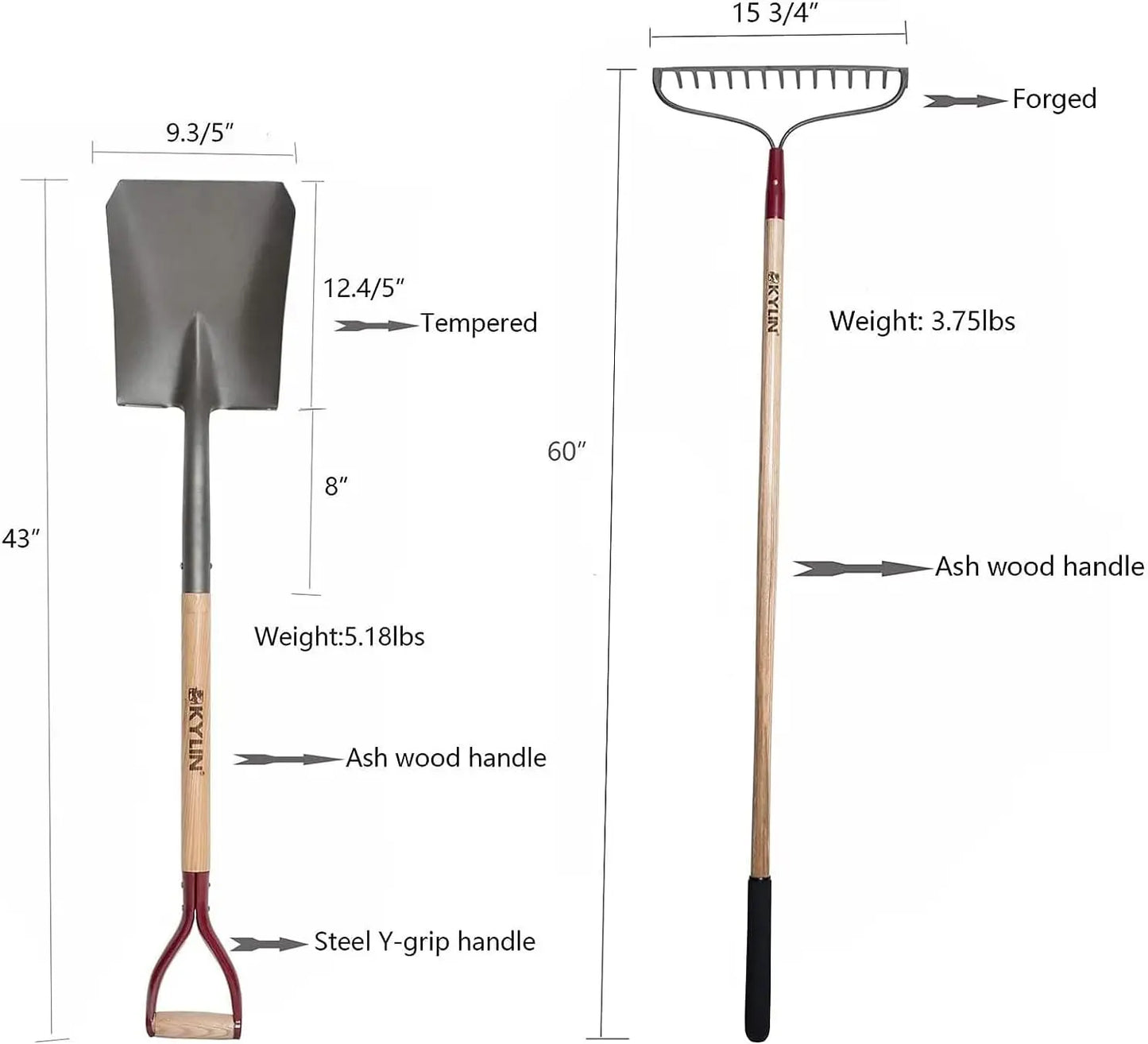 14-Gauge Garden Tools Shovels Spades Heavy Duty Shovel Rake Hoe Set