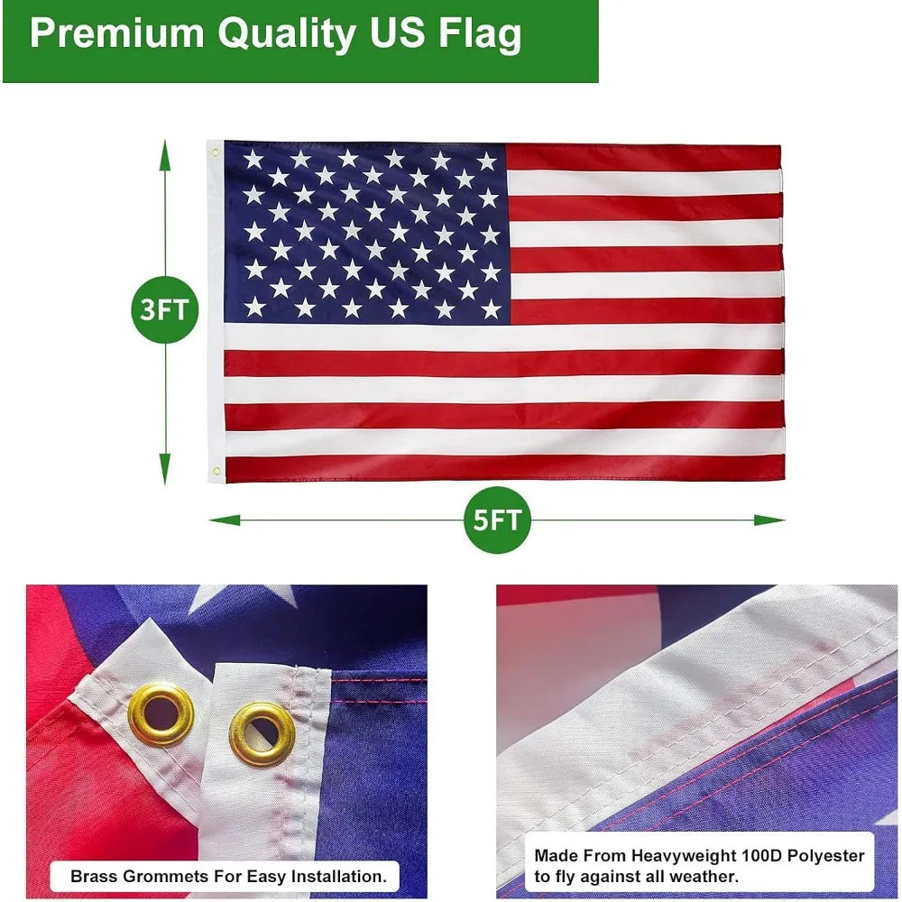 25 FT Heavy Duty Telescopic Flagpole Kit 3x5 American Flag