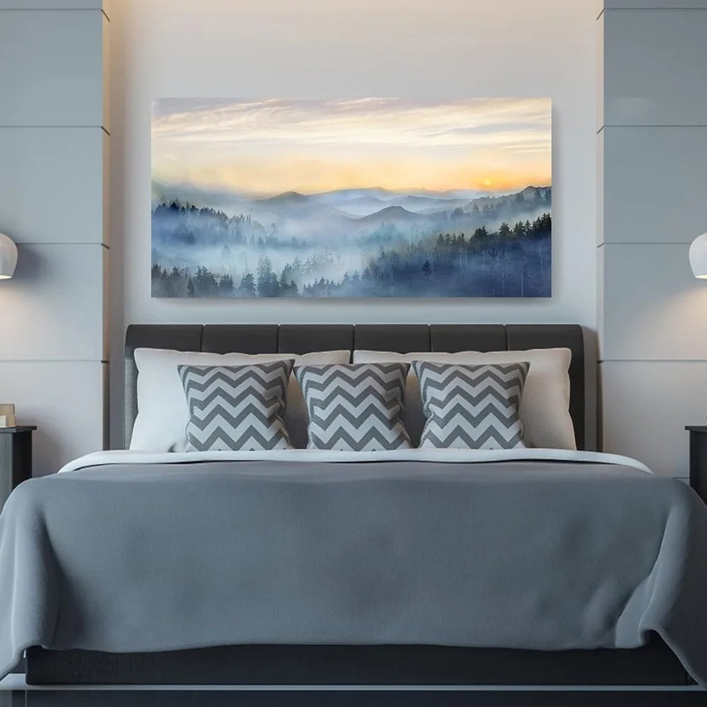 Sunrise Misty Forest Print Picture Paintings