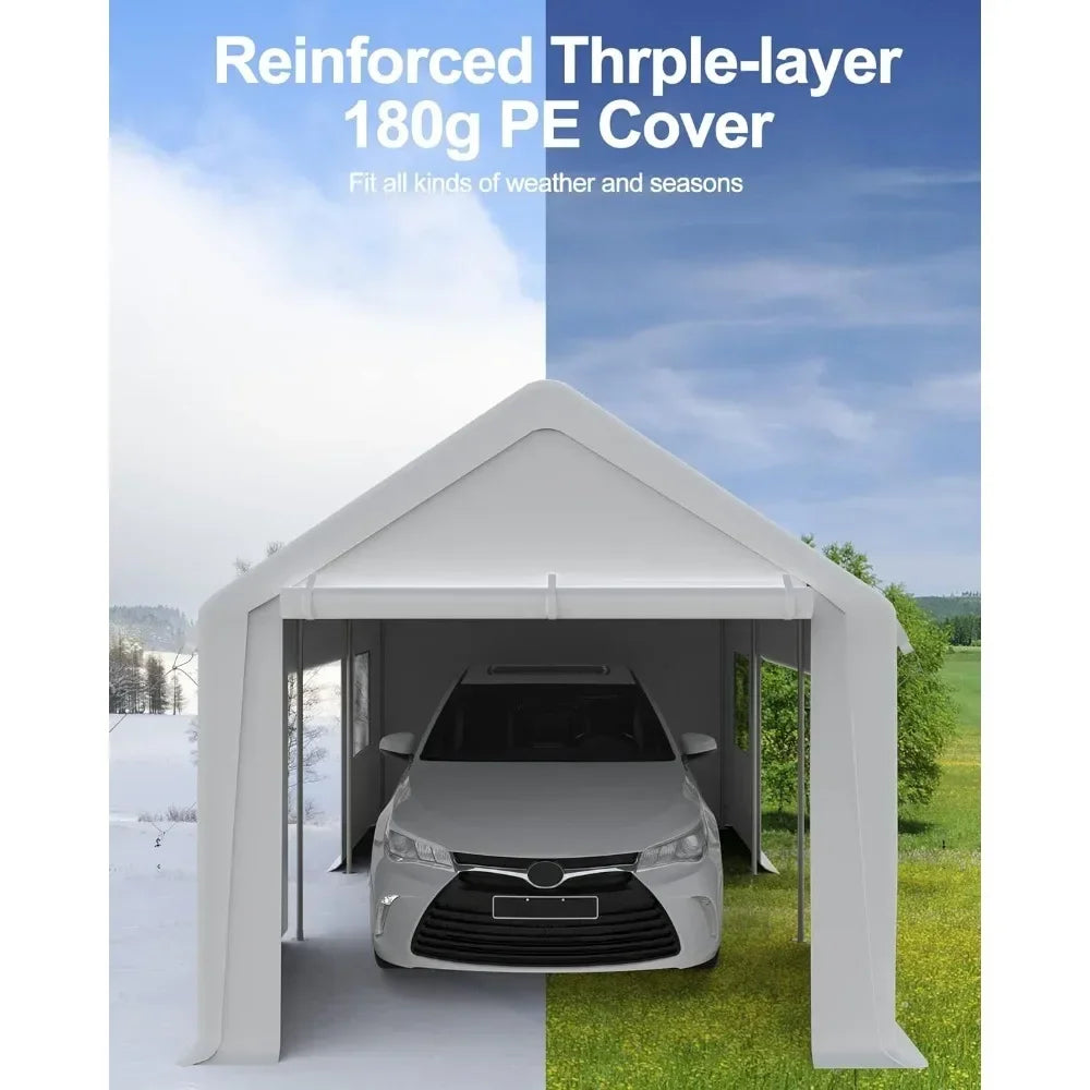 2 Side Doors Car Portable Garage Carport 10'x20' Heavy Duty Portable Garage 1.0 Mm Steel Poles & 180 G PE Waterproof Canopy Home