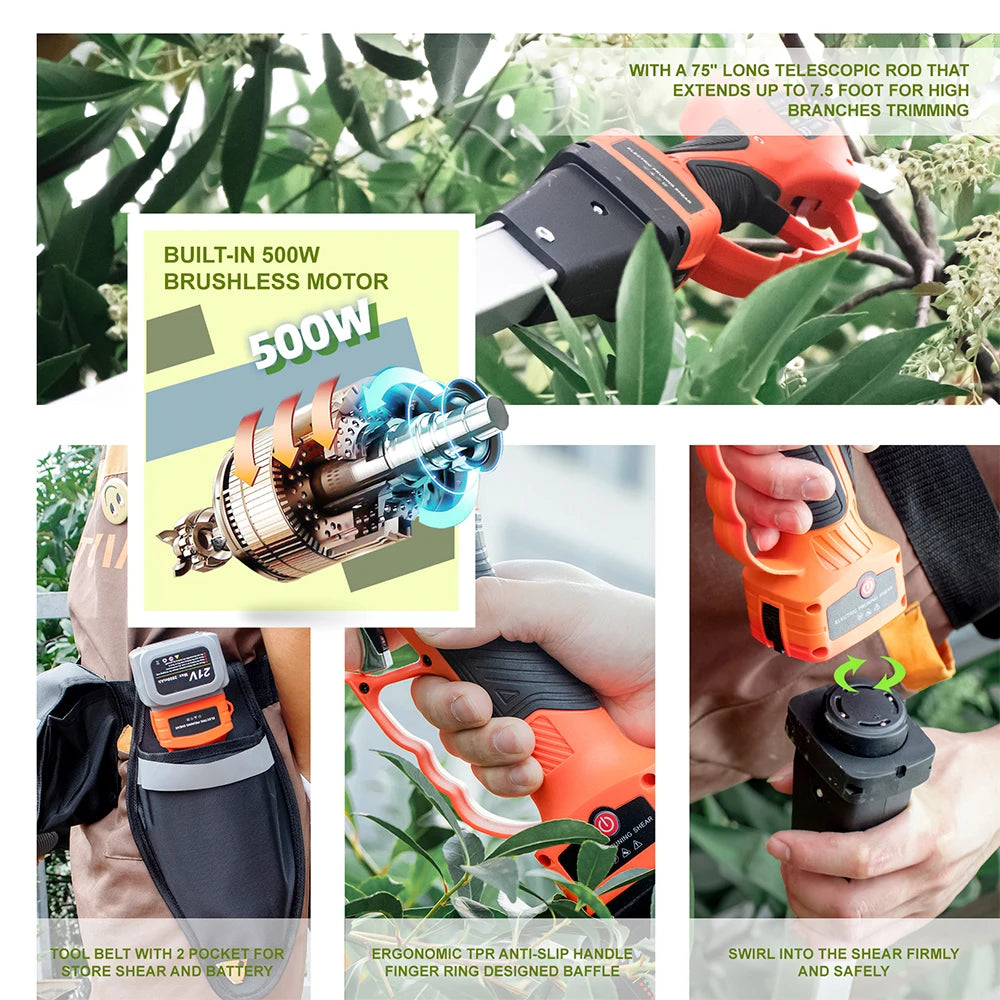 Garden electric scissors with 1.9M extension rod, 3CM maximum cutting diameter