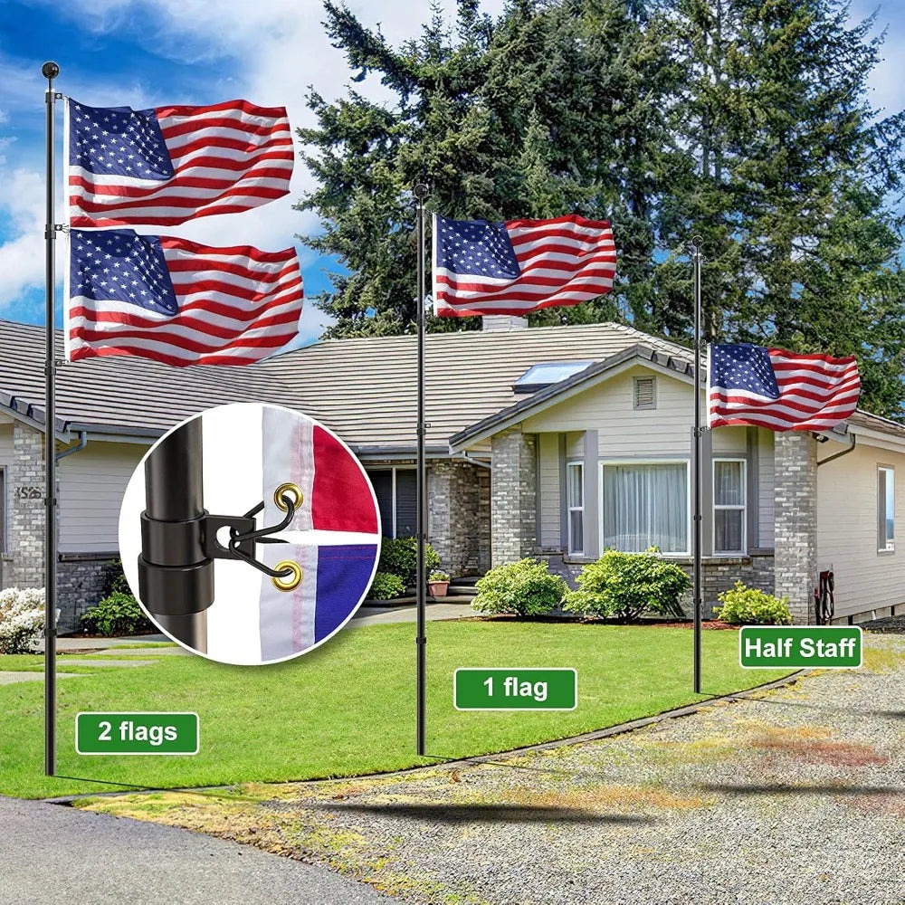 25 FT Heavy Duty Telescopic Flagpole Kit 3x5 American Flag
