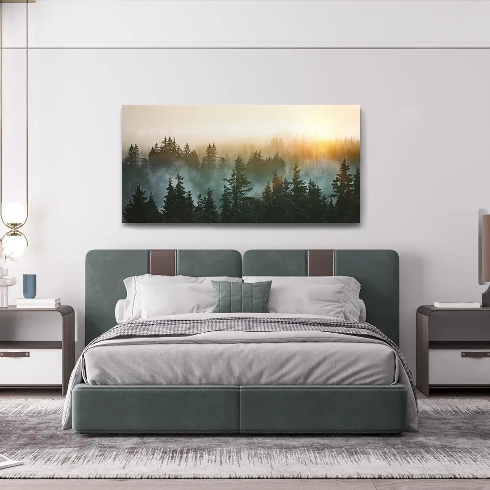 Large Wall Art for Bedroom Living Room Forest Bathed in Sunlight Canvas Print