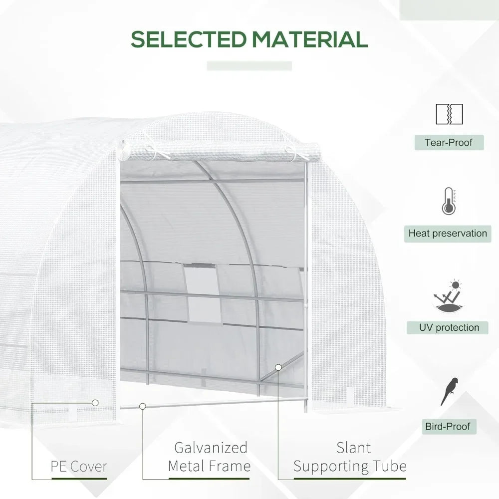 20' X 10' X 7' Walk-in Tunnel Greenhouse with Zippered Door & 8 Mesh Windows Large Garden Green House Kit Galvanized Steel Frame