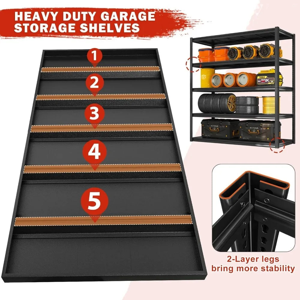 3000LBS Garage Shelving 48.2" W Storage Shelves Heavy Duty Garage Storage Adjustable 5 Tier