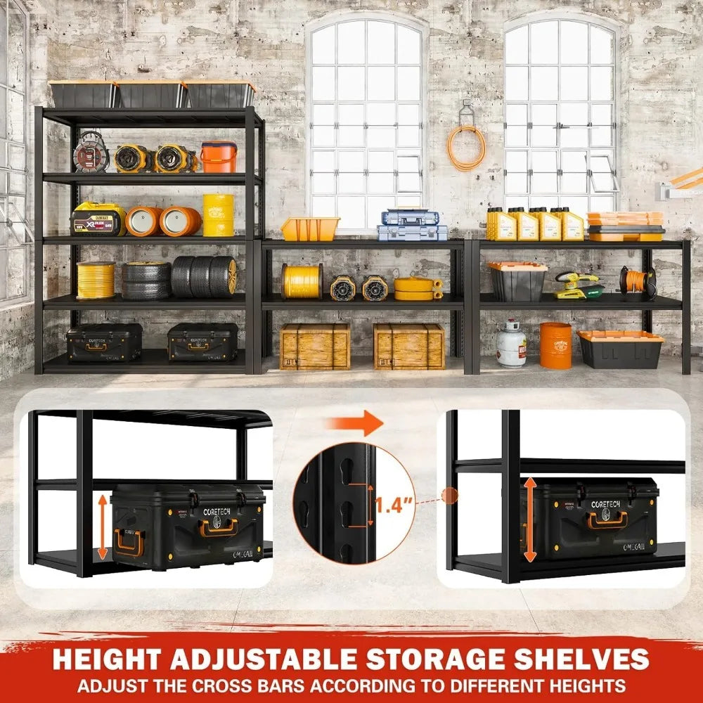 3000LBS Garage Shelving 48.2" W Storage Shelves Heavy Duty Garage Storage Adjustable 5 Tier
