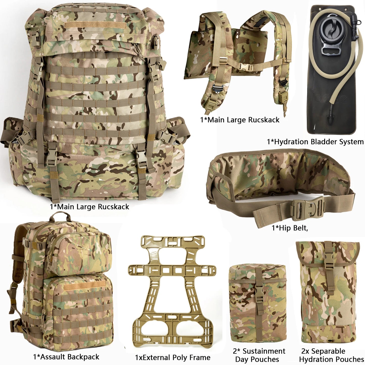 MT Military Rucksack Tactical Assault Backpack Hydration System Large Capacity