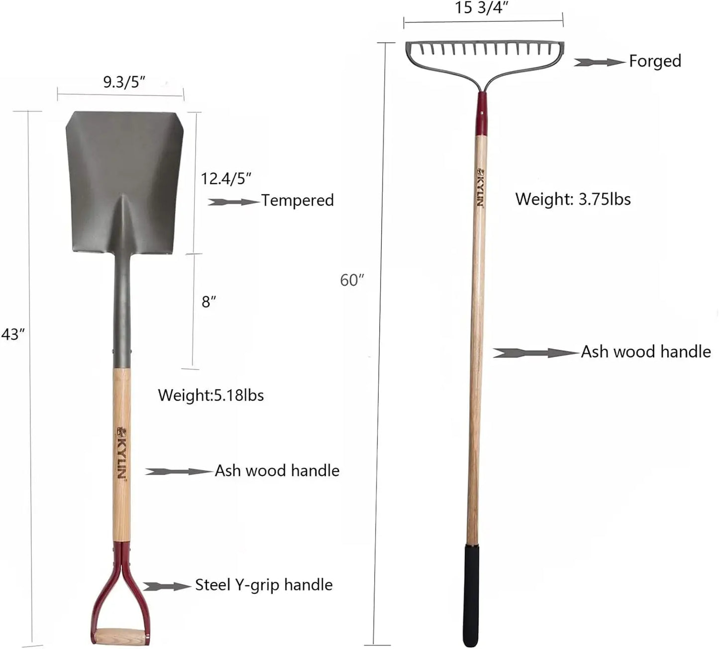 14-Gauge Garden Tools Shovels Spades Heavy Duty Shovel Rake Hoe Set