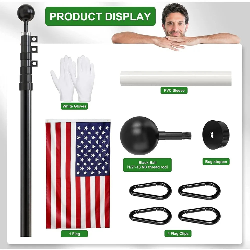 25 FT Heavy Duty Telescopic Flagpole Kit  3x5 American Flag