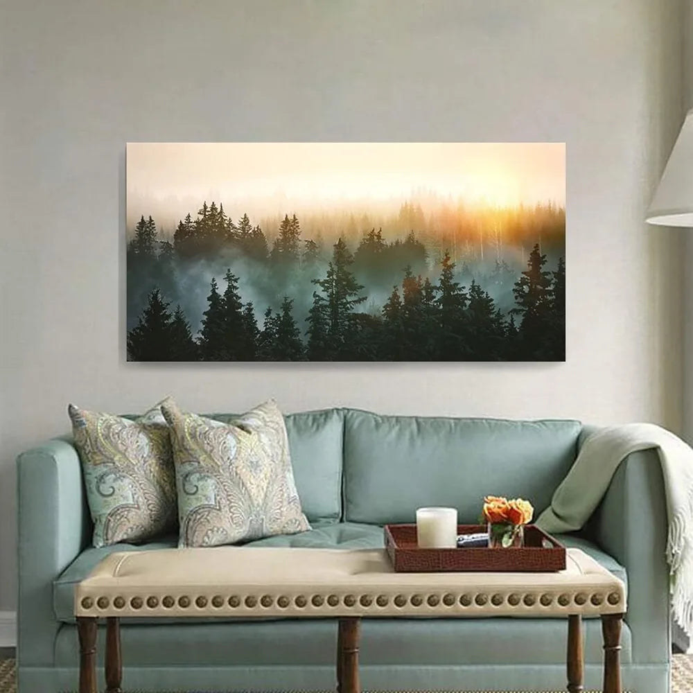 Large Wall Art for Bedroom Living Room Forest Bathed in Sunlight Canvas Print