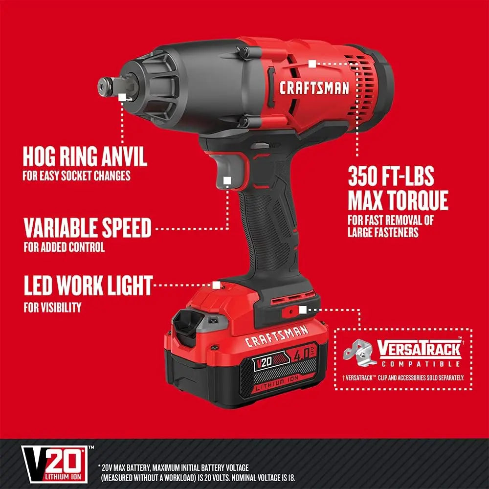 V20 RP Cordless Impact Wrench Kit, 1/2 inch, Battery and Charger Included