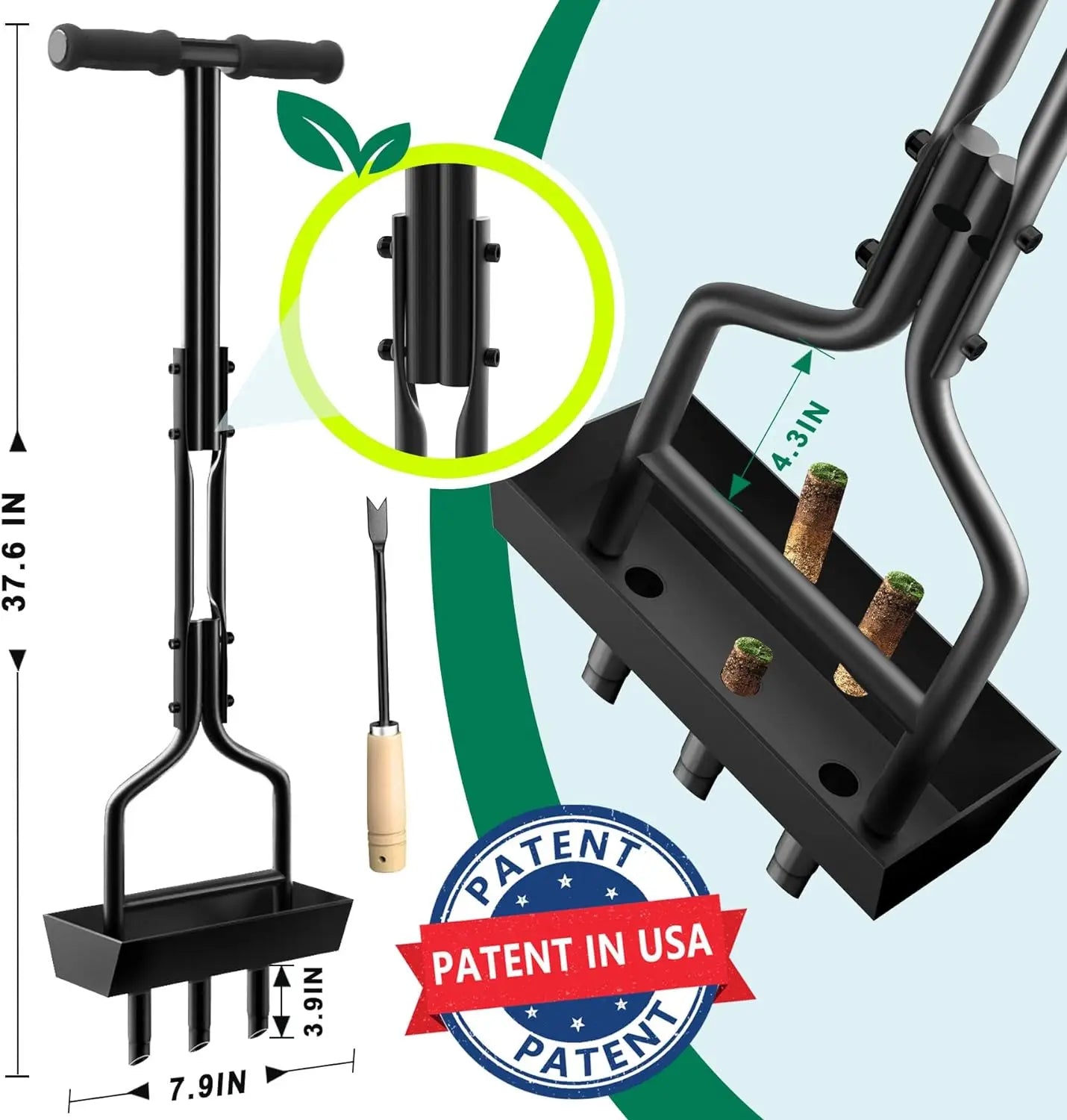 Lawn Aerator Coring Garden Tool with Soil Core Storage Tray