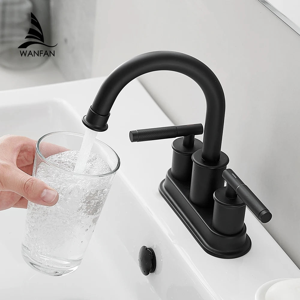 Basin Faucets Matte Black Deck Mounted Bathroom Sink Faucet