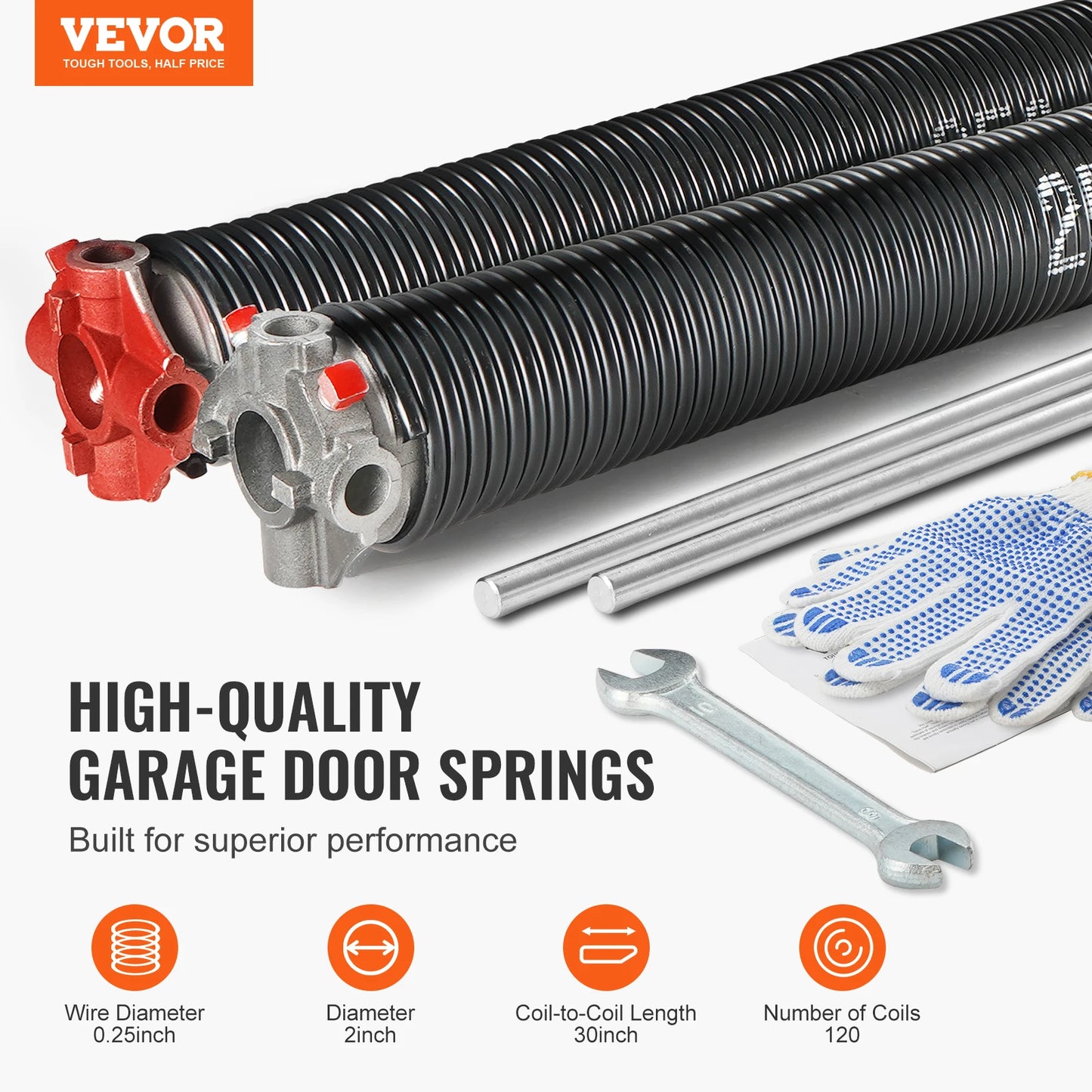 Garage Door Torsion Springs Pair of 16000 Cycles Garage Door Springs with Non-Slip Winding Bars Gloves and Mounting Wrench