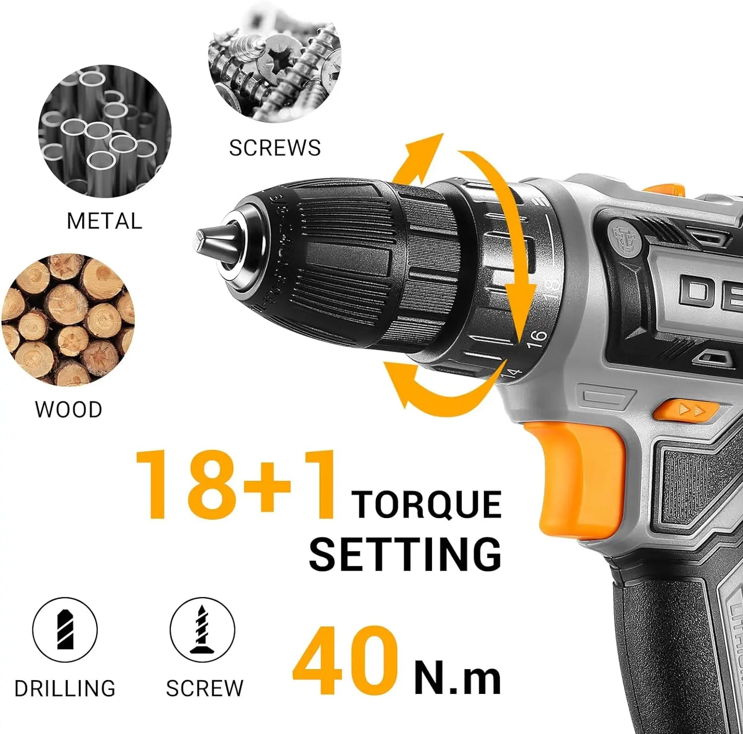 Power Drill Cordless Drill 20V Electric Set with Battery and Charger