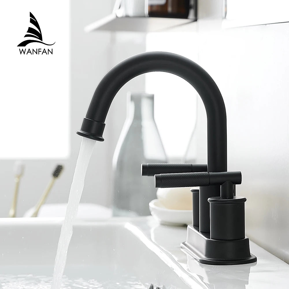 Basin Faucets Matte Black Deck Mounted Bathroom Sink Faucet