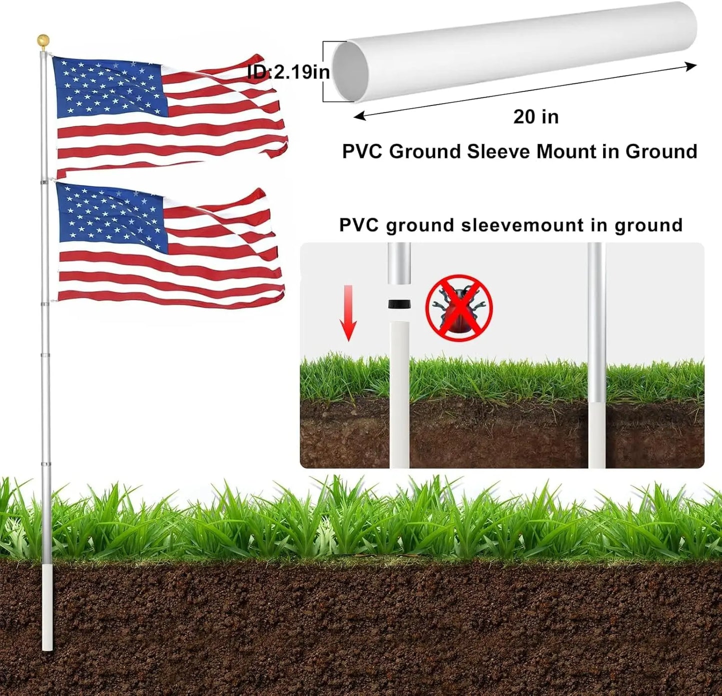 25 FT Heavy Duty Telescopic Flagpole Kit  3x5 American Flag