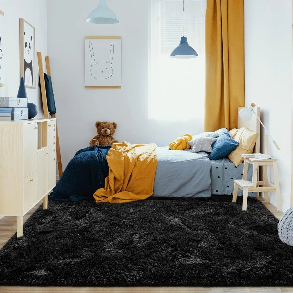 Super Soft Shaggy Rug for Bedroom, 8x10 Feet Fluffy Carpet for Living Room, Fuzzy Indoor Plush Area Rug for Home Decor, Black