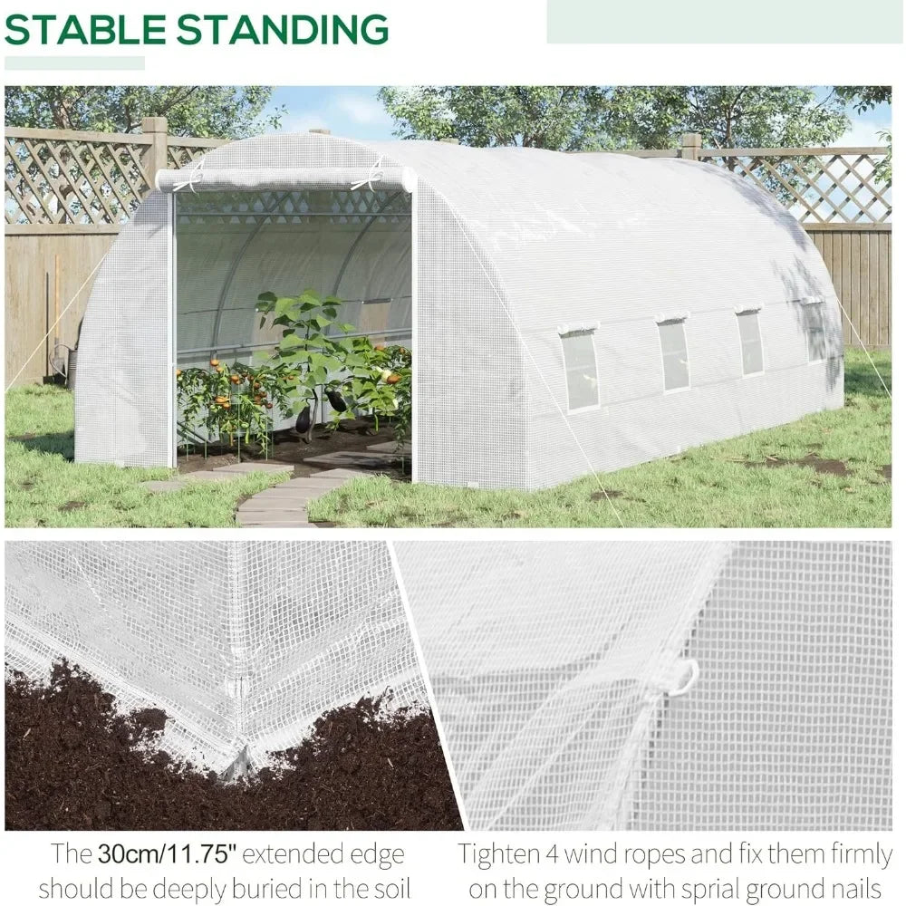 20' X 10' X 7' Walk-in Tunnel Greenhouse with Zippered Door & 8 Mesh Windows Large Garden Green House Kit Galvanized Steel Frame