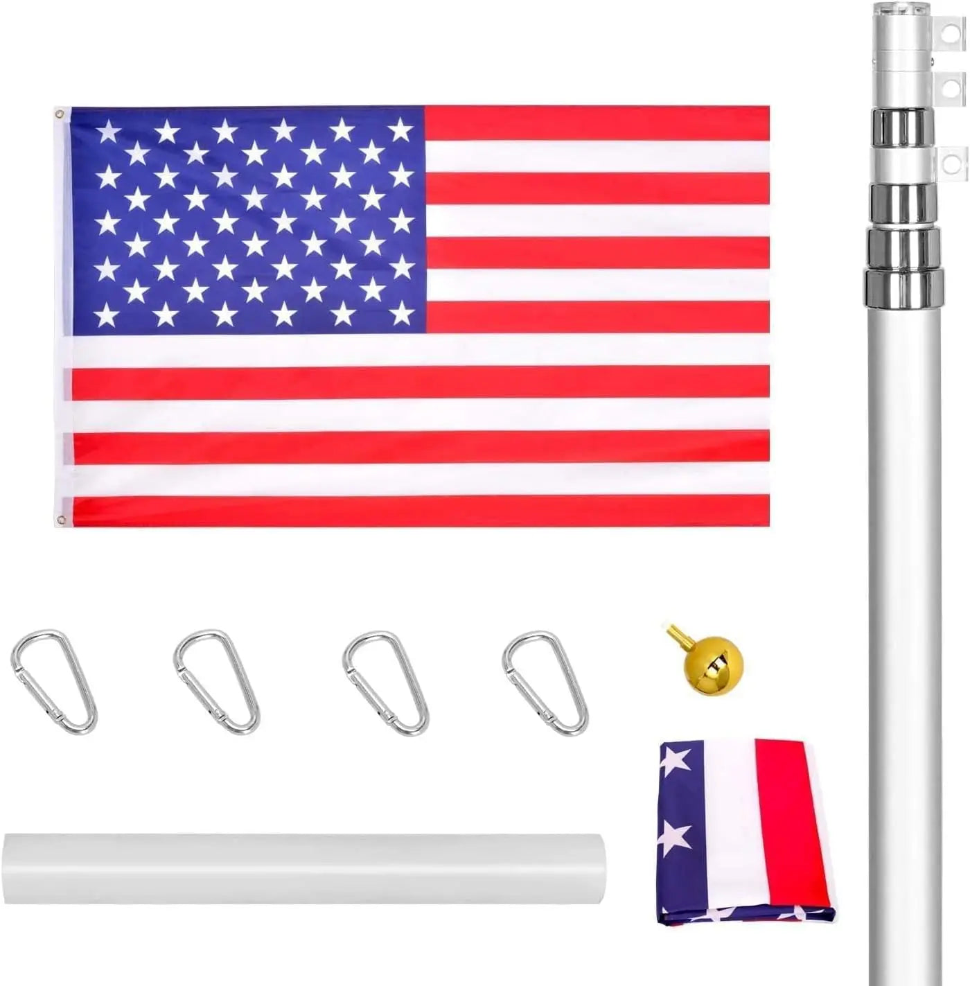 25 FT Heavy Duty Telescopic Flagpole Kit  3x5 American Flag