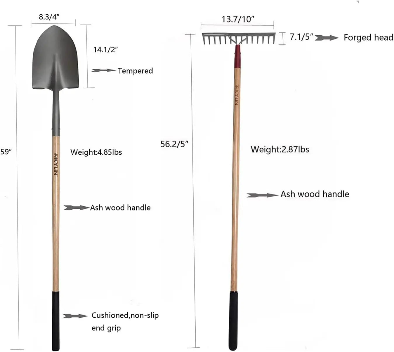 14-Gauge Garden Tools Shovels Spades Heavy Duty Shovel Rake Hoe Set