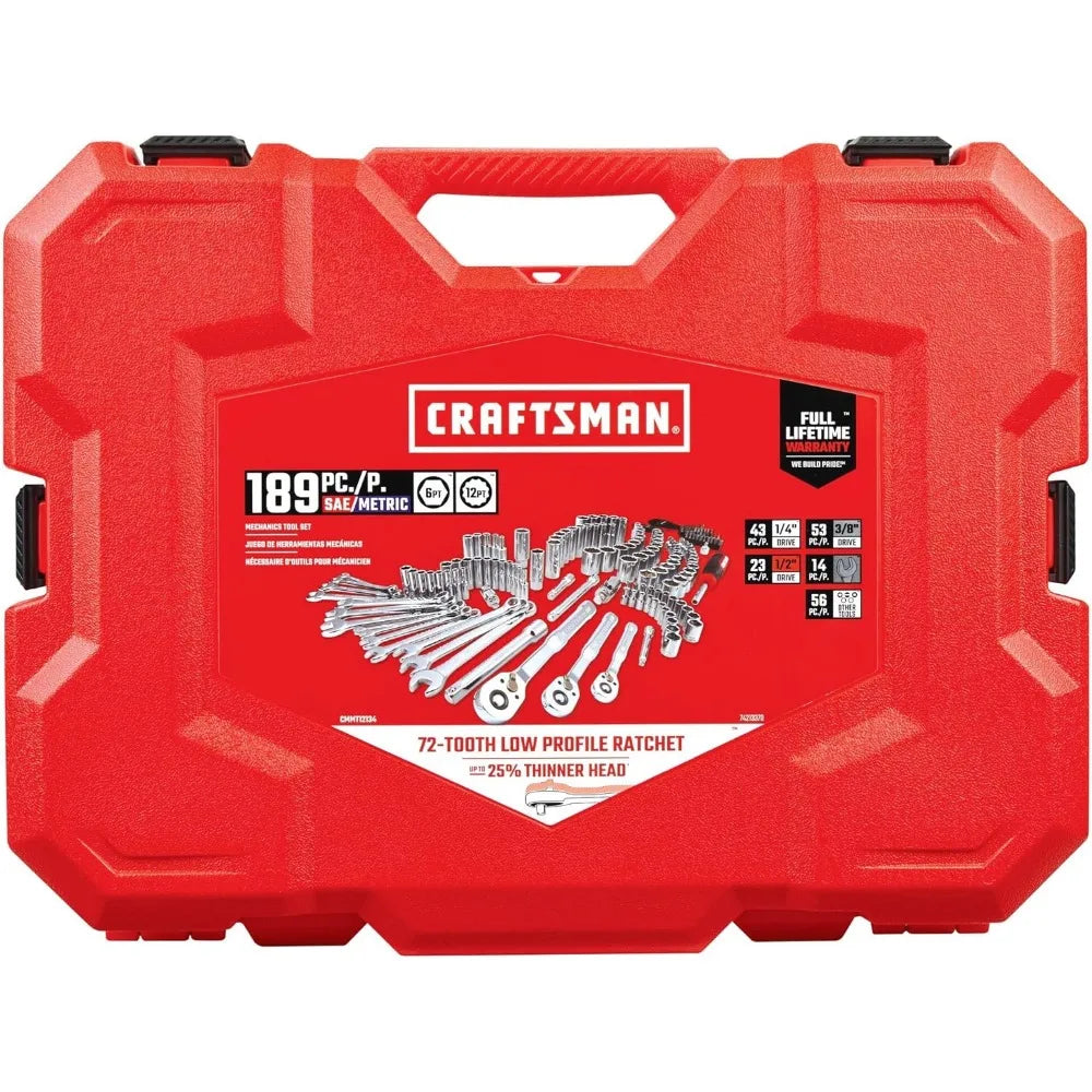 CRAFTSMAN Mechanics Tool Set, 1/4 and 3/8 Inch Drive, 189 Piece