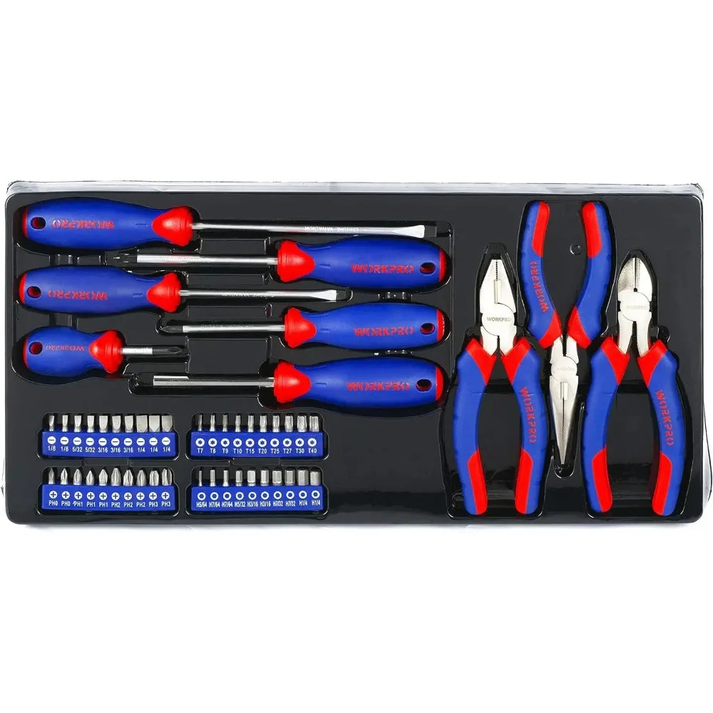 408-Piece Mechanics Tool Set,  with 3-Drawer Heavy Duty Metal Box, Hand Tool Kit