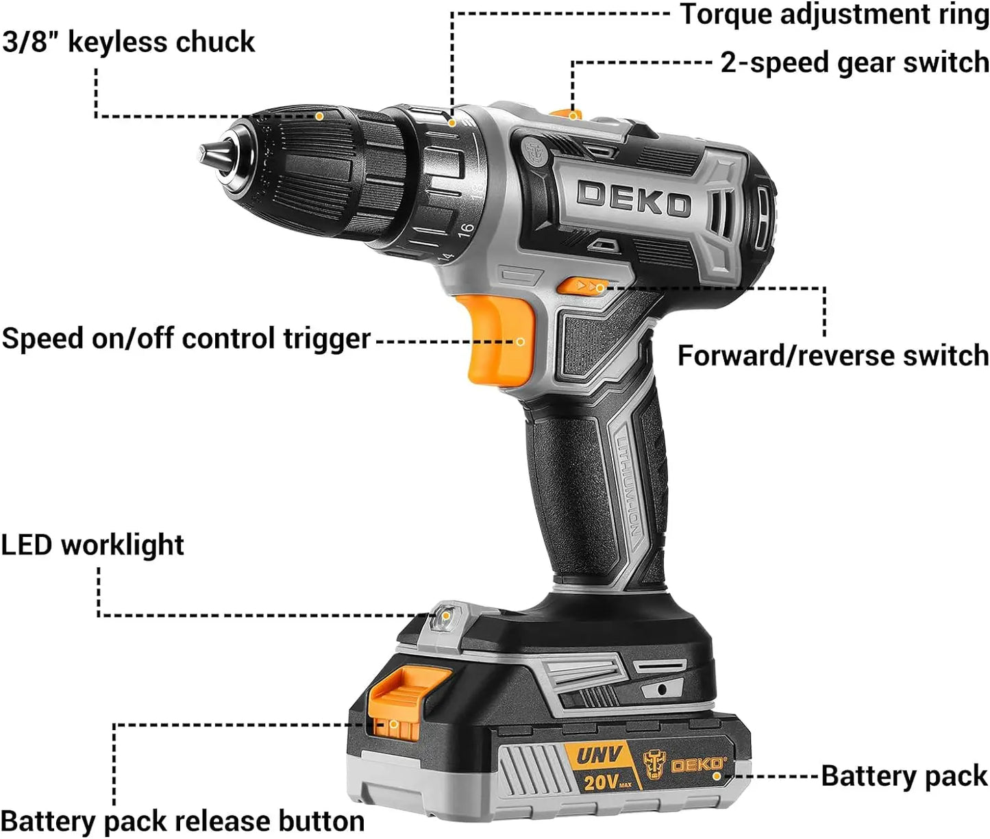 Power Drill Cordless Drill 20V Electric Set with Battery and Charger