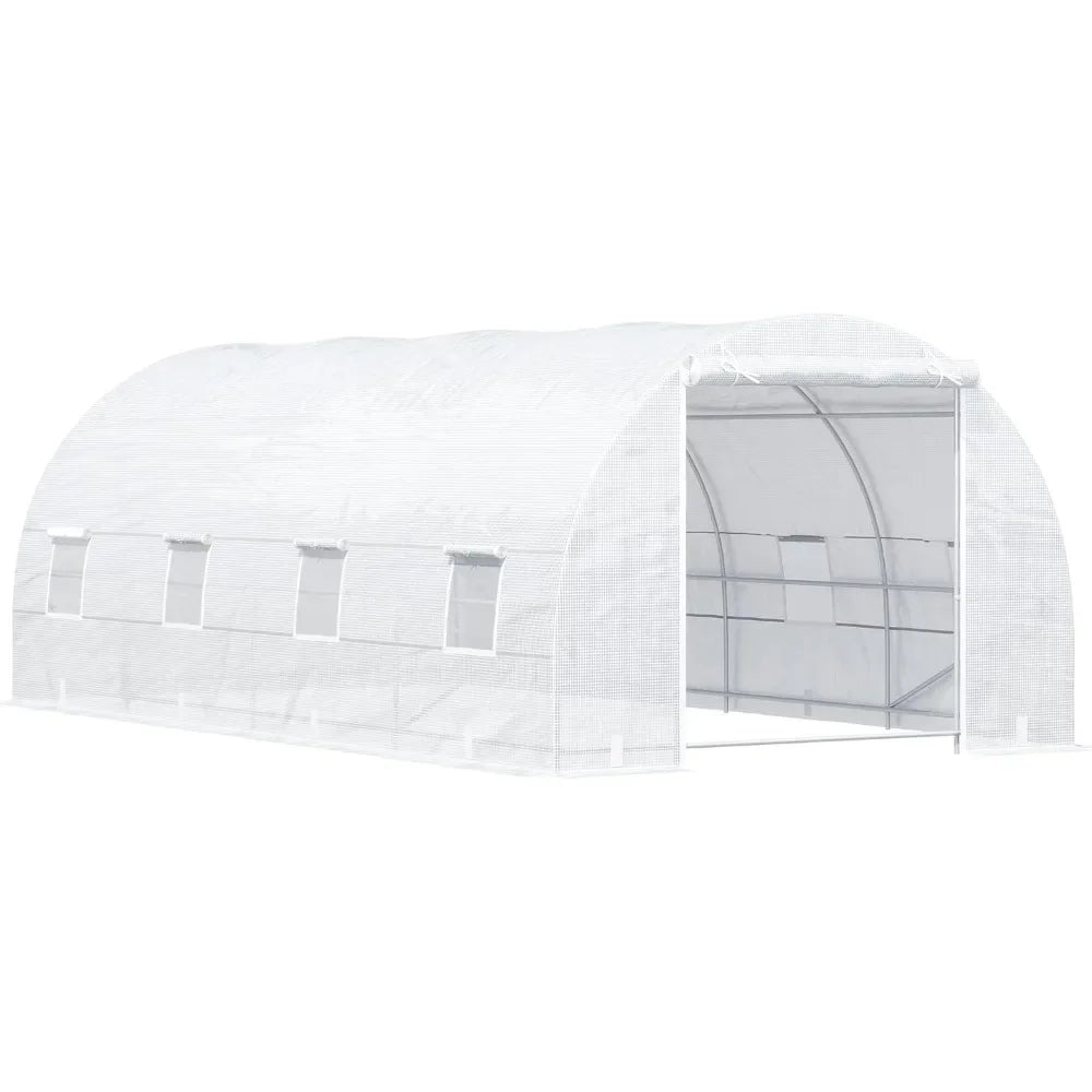 20' X 10' X 7' Walk-in Tunnel Greenhouse with Zippered Door & 8 Mesh Windows Large Garden Green House Kit Galvanized Steel Frame