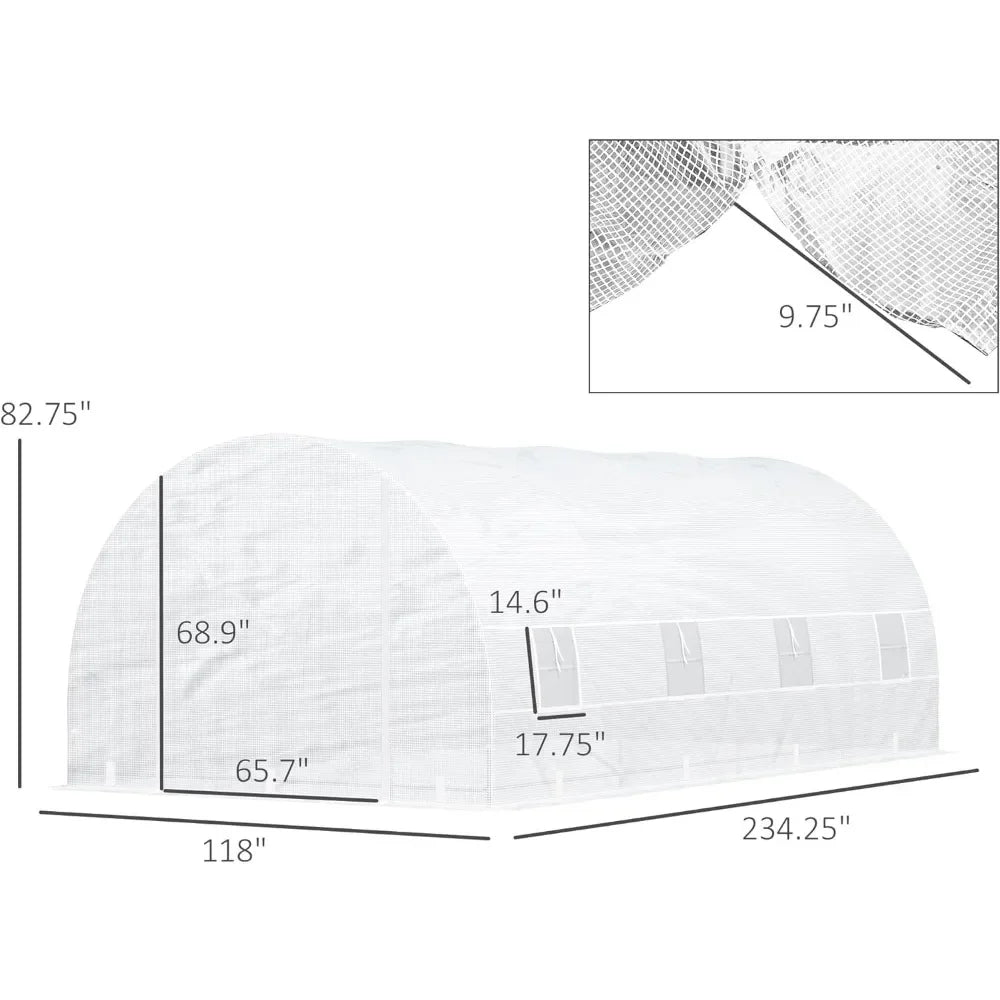 20' X 10' X 7' Walk-in Tunnel Greenhouse with Zippered Door & 8 Mesh Windows Large Garden Green House Kit Galvanized Steel Frame