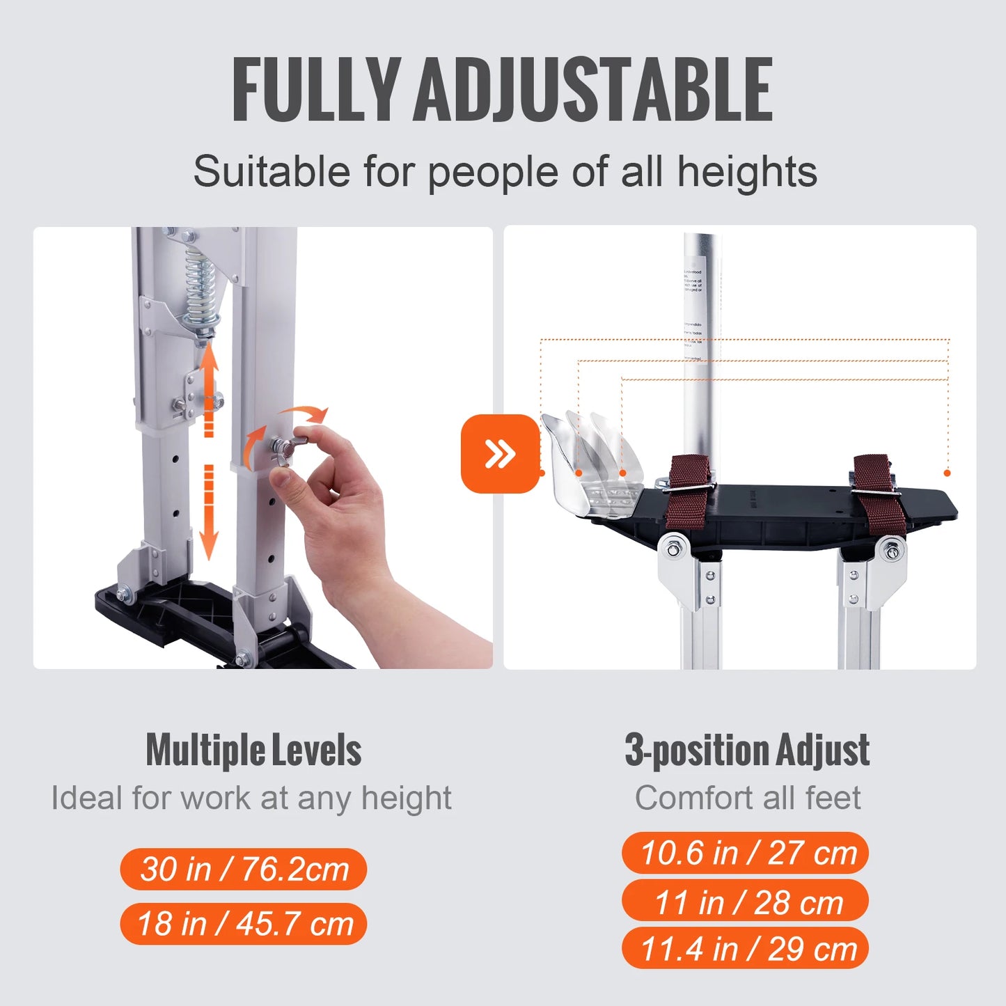 Drywall Stilts 18''-30''/36''-50'' Adjustable Aluminum Tool Stilts with Protective Knee Pads Non-Slip Work Stilts