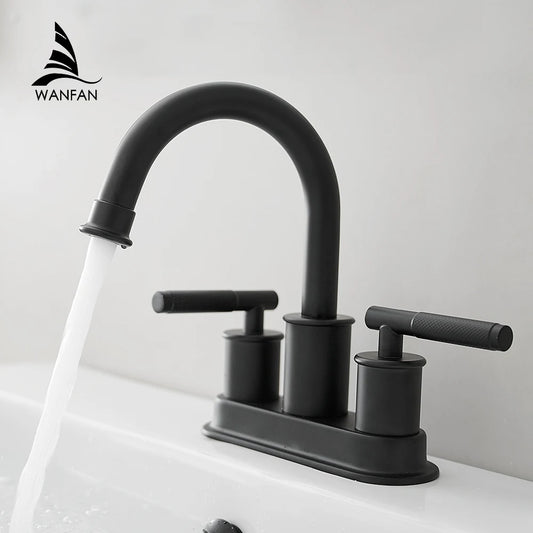 Basin Faucets Matte Black Deck Mounted Bathroom Sink Faucet